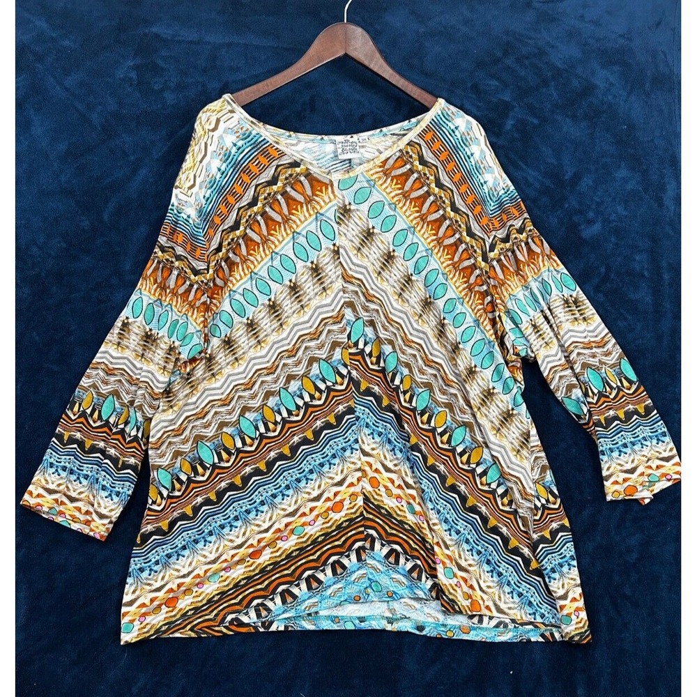 Parsley & Sage Top 3X Mixed Tribal Print Lon‎ Sleeve Rayon Hippie Classic